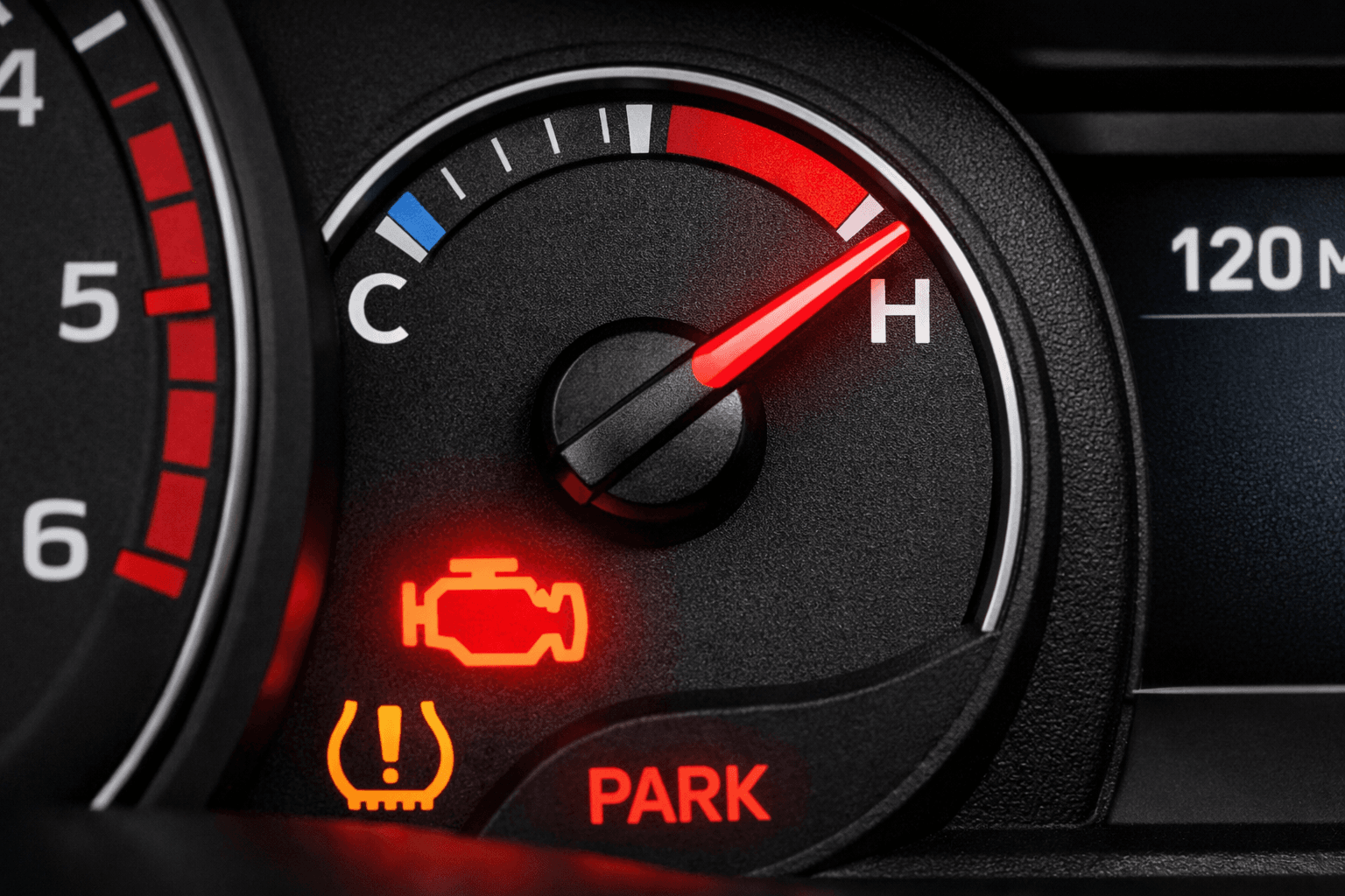 car temperature gauge high overheating warning on dashboard while idling