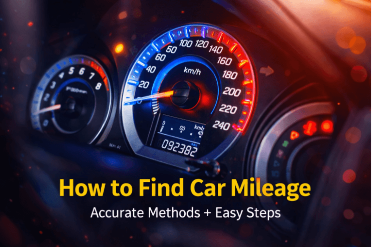 How to find car mileage shown on a modern car dashboard speedometer with digital odometer display