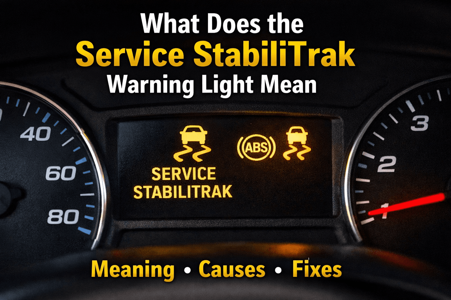 Car dashboard showing Service StabiliTrak warning light with ABS and traction control symbols