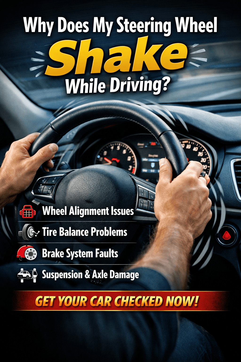 why does my steering wheel shake while driving causes like wheel alignment tire balance brake issues suspension damage