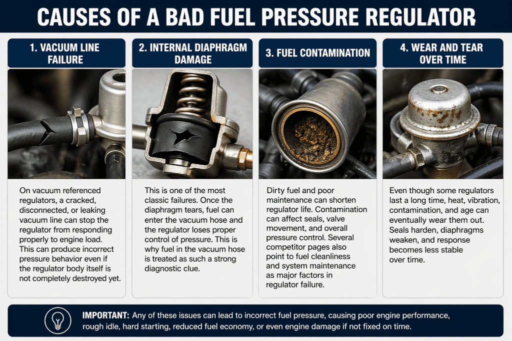 bad fuel pressure regulator symptoms including misfire poor fuel economy black smoke and hard starting