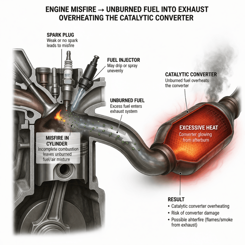 engine misfire causing catalytic converter overheating diagram