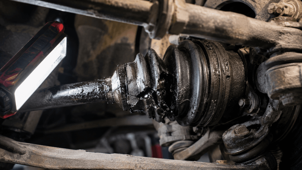 closeup view of damaged cv joint noise when driving straight